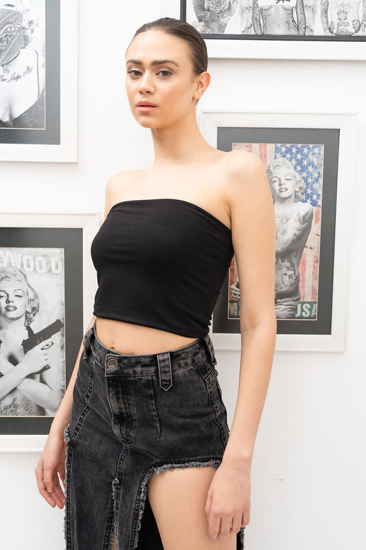 SLEEVELESS CROP TUBE TOP